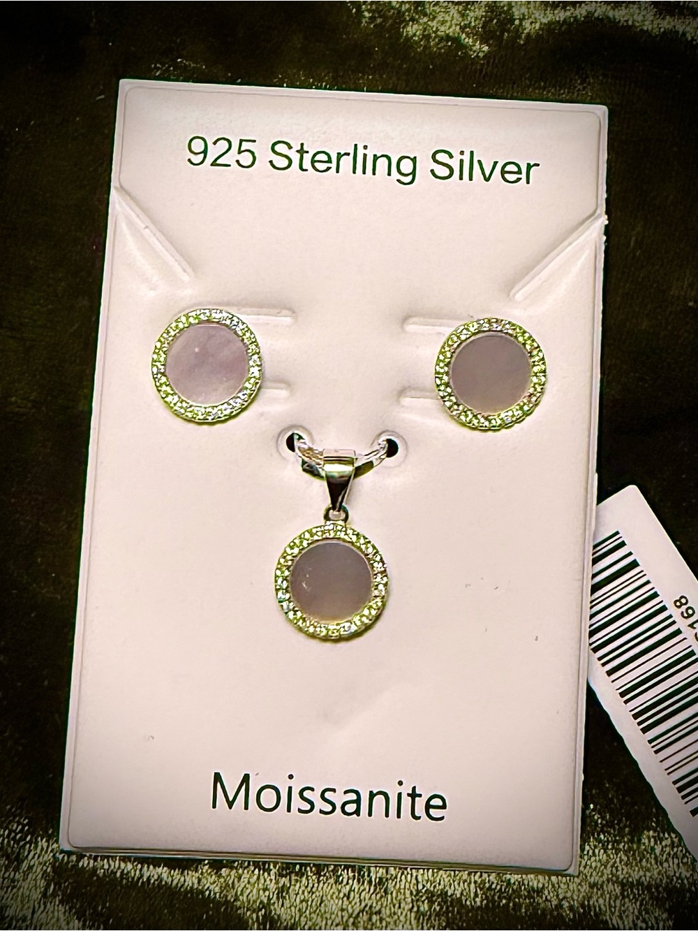 925 Sterling Silver mother of pearl and  Moissanite Circle Earrings